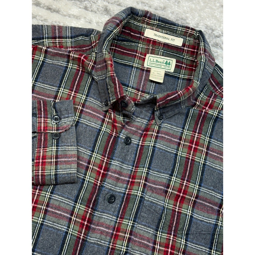 L.L.‎ Bean Flannel Shirt Mens XL Tall Gray Plaid Traditional Fit Button Down